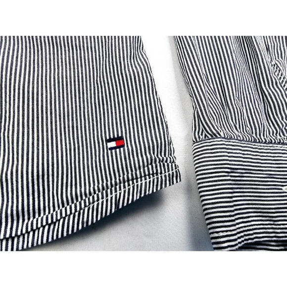 Tommy Hilfiger Size Medium Women's Black White Stripe Elbow Button Logo Shirt - Picture 6 of 13